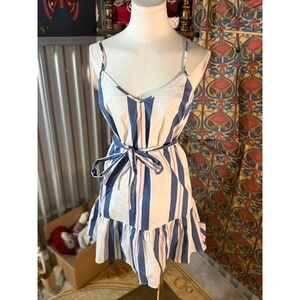 Banana Republic Striped Ruffle Mini Dress Blue White Red Petite 00P Tie Waist